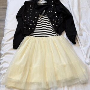 Knitworks Black Pearl Jacket with Black-White Striped Top and Cream Tulle Skirt